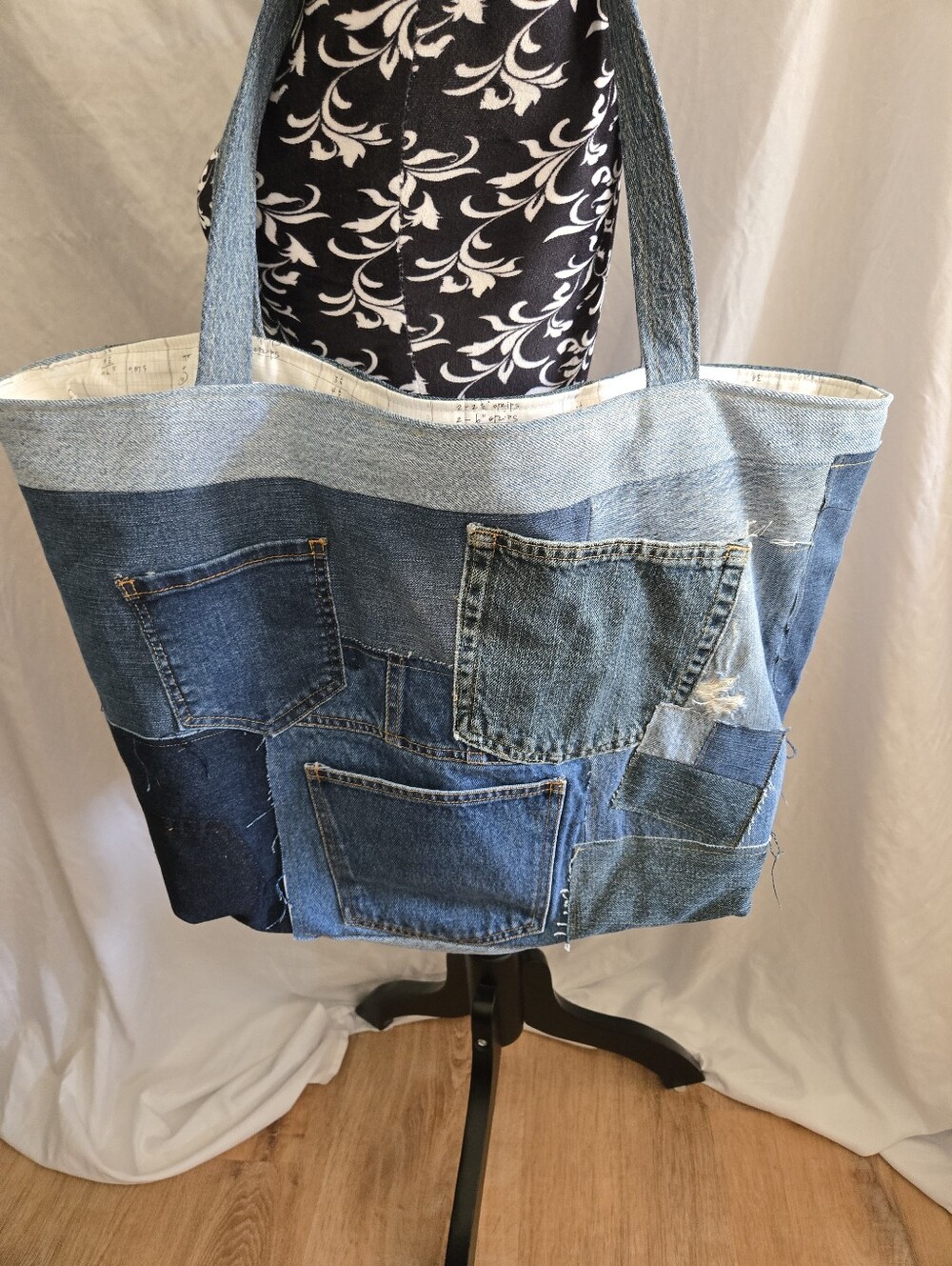 Upcycled Denim Patchwork Tote Bag - Blue - Picture 5 of 8